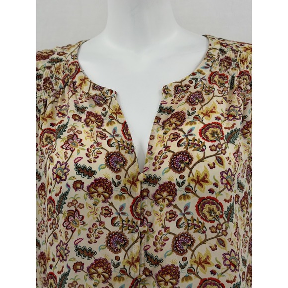 Rose + Olive Top Womens 1X Cream Yellow Floral Button Up Sheer Spring Peasant - Picture 2 of 10